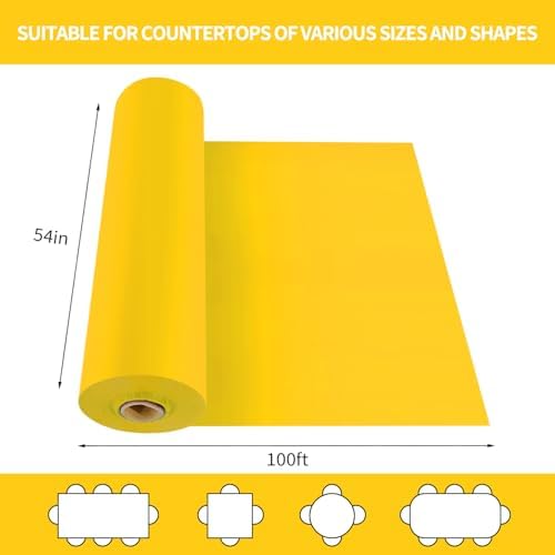CXPSINC 54 Inch X 100 Feet Plastic Table Cover Roll Disposable Tablecloth with Slide Cutter for All Type/Shape Tables | Party, Banquet, Birthdays, Weddings(Yellow, 100 Feet)