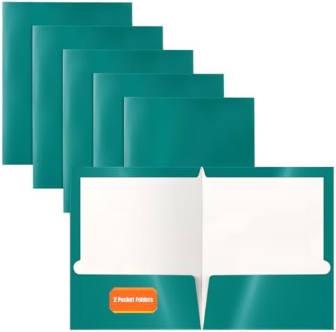 2 Pocket Glossy Laminated Paper FOLDERS Portfolio Letter Size, Teal, 25PK