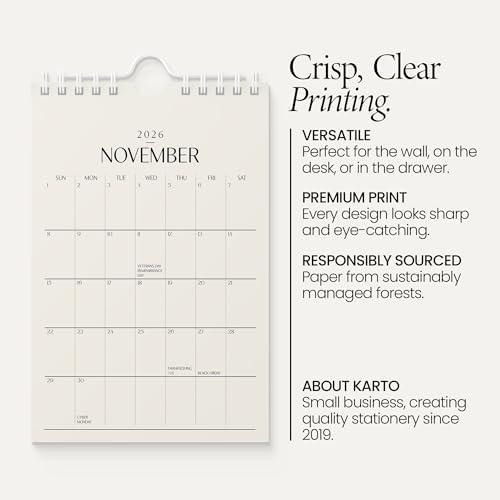 Karto Small Wall Calendar 2026-2027 6x9 in - Beige 2.0
