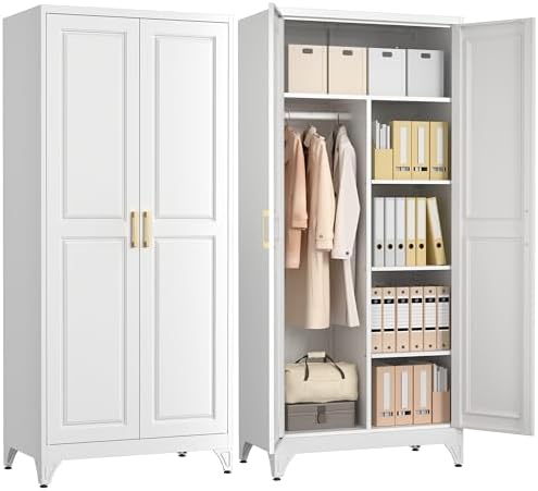 Polup Metal Armoire Wardrobe Closet, 71" Tall Wardrobe Cabinet with 2 Doors