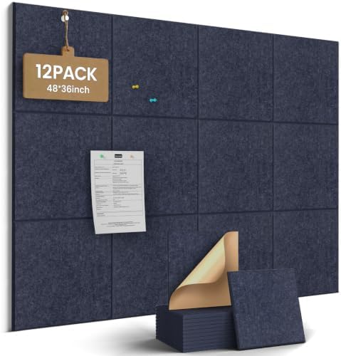 JBER Large Cork Board Alternative 48" x 36" - 12 Pack Self-Adhesive Felt Bulletin Board Tiles, Pin Board Vision Board for Walls, Office & Home Decor(Starlight Blue)