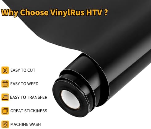 VinylRus Heat Transfer Vinyl, Black, 12" x 20ft