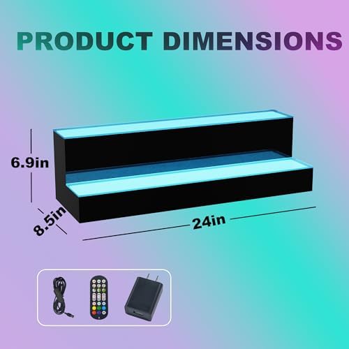 MESAlLUP Acrylic 24 Inch 2 Tier LED Liquor Bottle Display Shelf, Lighted Bar Shelves with APP or Remote Control, Mulit Color Lighting for Home Mini Bars Decor, Restaurants & Party Use