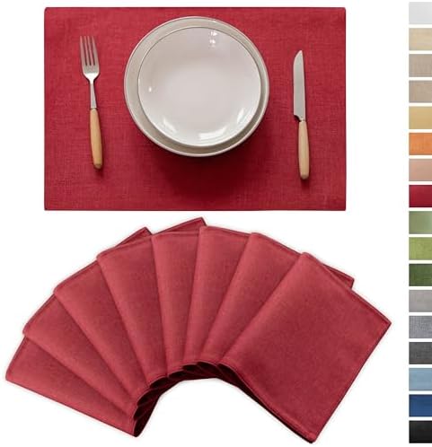Demetex Red Placemats Set of 8 Fade Resistant Linen Placemats Modern Decorative Table Placemat for Holiday Wedding Birthday, 13x19 inch, Wine Red
