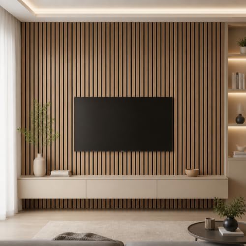 5 Pack Large Wood SlatWall Acoustic Panels for Wall 47.2 x 23.6 x 0.4 Inch Soundproof Sound Absorbing Decor Panels Wood Veneer Panels for Living Room Bedroom Home Studio Office Decor (Walnut, 5 Pack)