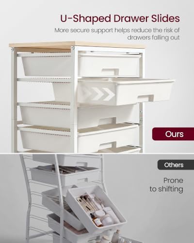 VASAGLE Rolling Cart with Drawers, Craft Organizers and Storage, White