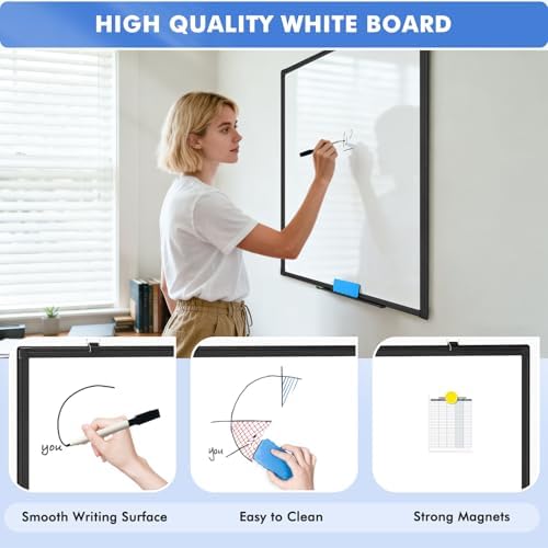 Double-Sided White Board Dry Erase Magnetic Whiteboard Wall 24x18 Black