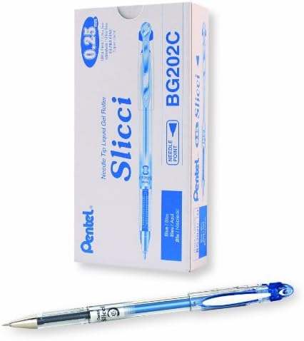 Pentel Arts Slicci 0.25 mm Extra Fine Gel Pen, Blue Ink, Box of 12 (BG202-C)