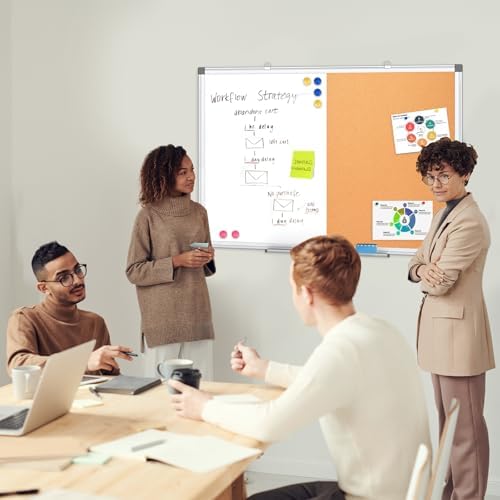 Magnetic Dry Erase White Board Cork Board Combo for Wall with Accessories