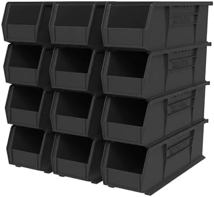 Akro-Mils 30234 AkroBins Plastic Storage Bins, 15"x5"x5", Black, 12-Pack