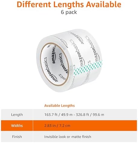 Amazon Basics 2.83 Inch Wide Packing Tape, Fits 3-Inch Dispensers, Crystal Clear, Low Odor, for Moving, Storage, Shipping and Sealing Boxes, 54.6 Yards, 12-Pack