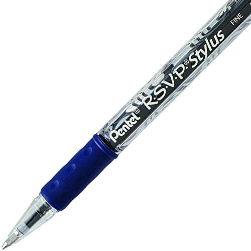 Pentel RSVP STYLUS Ballpoint Pen, Fine Line, Blue Ink (BK90L-C)