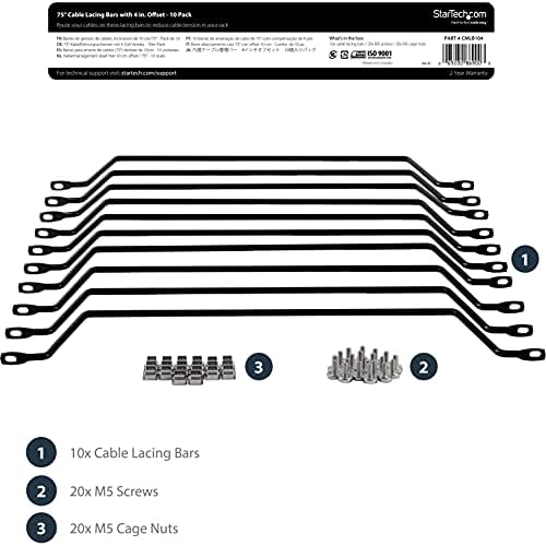 StarTech 10-Pack Lacing Bar with 4in Offset for 19in Rack, Steel (CMLB104)