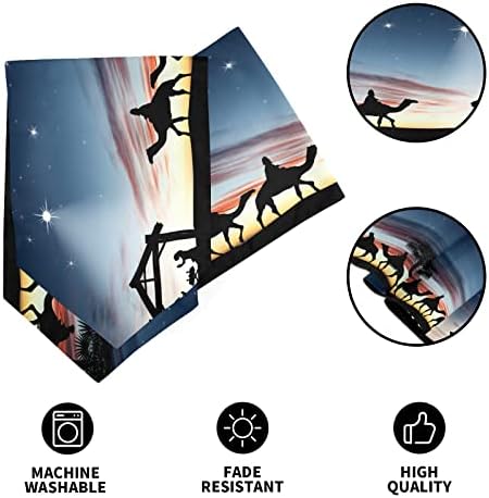 ALAZA Double-Sided Traditional Christmas Nativity Scene Table Runner 14x108 Inches Long,Table Cloth Runner for Wedding Birthday Party Kitchen Dining Home Everyday Decor