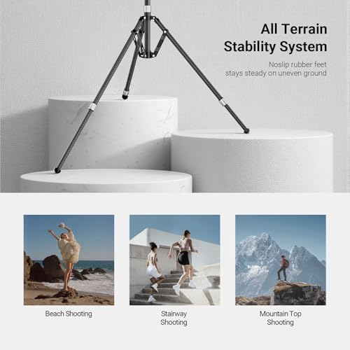 NEEWER Carbon Fiber Tripod Stand w Reversible Legs, 35"-102" Portable Lightweight Photography Light Stand for Strobe Softbox Ring Light Action Cam DSLR Streaming Recording, 6.6lb/3kg Max Load, ST260C