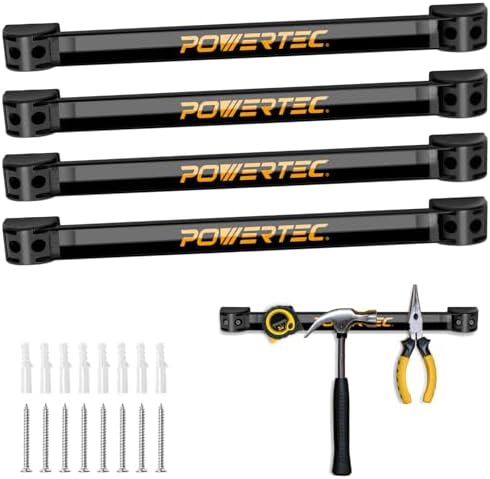 POWERTEC Magnetic Tool Holder Strip 12" 4PK, Metal Magnet Tool Bar Organizers for Garage, Workshop & Kitchen w/Mounting Screws, Space Saving Shop Organization Accessories (71965)