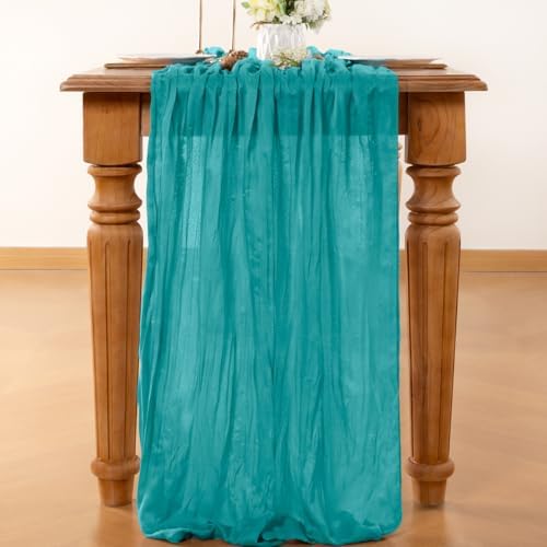 Teal Cheesecloth Table Runner Fall Boho Wedding Birthday Home Decor