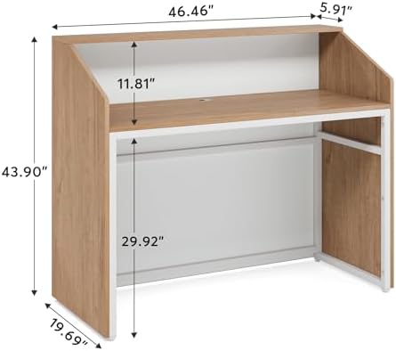 Tribesigns Reception Desk with Counter, Modern Front Desk Reception Room Table with Cable Grommet, 47 inch Retail Counter for Checkout, Lobby, Beauty Salon, Home Office Desk, Oak