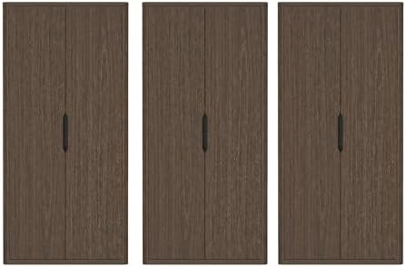 Manhattan Comfort Rivington Bookshelf 79 in Tall 5-Tier Bookcase, Modern Soft Close Storage Cabinet, Handle-Free, Round Corner Design for Living Room, Bedroom, or Home Office, Set of 3 in Walnut