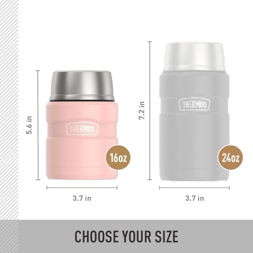 THERMOS Stainless King Food Jar with Spoon, 16oz, Matte Pink