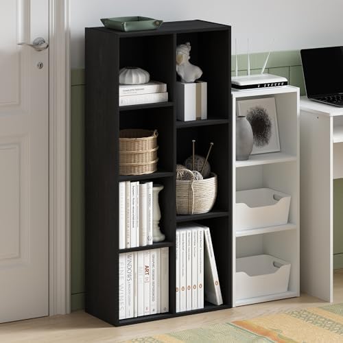 Furinno LUDER Book Shelf, 7-Cube Bookshelf, Bookcase with Open Shelves, 9.4 x 19.5 x 41.7, Easy Assembly, for Living Room, Bedroom, Home Office, Darkwood