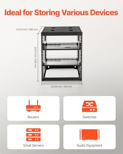 VEVOR 12U Server Rack, Open Frame Network Rack for IT & AV Gear, Floor Standing or Wall Mounted,with 2PCS 1U Rack Shelves & Mounting Hardware, AV Rack for 19" Networking,Audio and Video Device