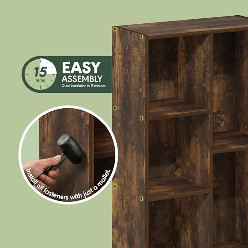 Furinno LUDER Book Shelf, 5-Cube Bookshelf, Open Storage Shelf Bookcase, Easy Assembly, 9.4" x 19.7" x 31.5", for Living Room, Bedroom, Home Office, Amber Pine
