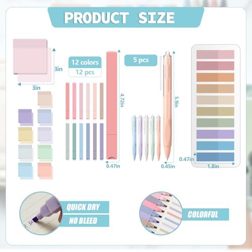 Jutom 39 Pcs Aesthetic Book Annotation Kit,Light Blue,Classic Style