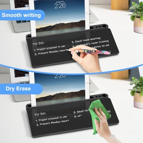 Desktop Glass Whiteboard with Storage, Desk Dry Erase White Board Black | Computer Keyboard Stand, Office Desk Organizers and Accessories with Drawer, to Do Memo Notepad, Home School Supplies