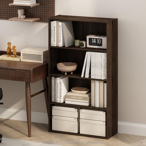 Furinno Simple Book Shelf, 4-Tier Bookshelf, Bookcase with Open Shelf, 9.4 x 23.6 x 41.7, for Living Room, Bedroom, Home Office, Columbia Walnut