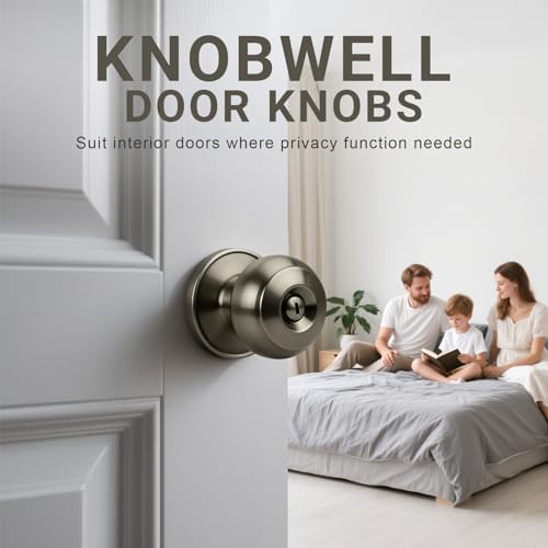 KNOBWELL 6 Pack Privacy Door Knob for Bathroom or Bedroom Door Knobs, Round Interior Door Knobs, Indoor Door Knob, Keyless Door Knob with Lock, Door Handle Lock, Antique Brass