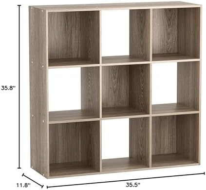 9 Cube Storage Shelf Organizer, Wood Bookshelf Organization Unit, Cube Shelves for Home Office Bedroom Living Room, Natural