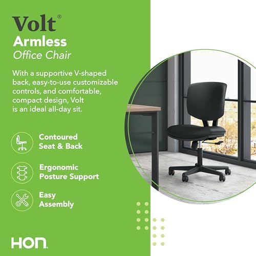 HON Volt Ergonomic Office Chair, Armless, Office Desk Computer Chair, Black