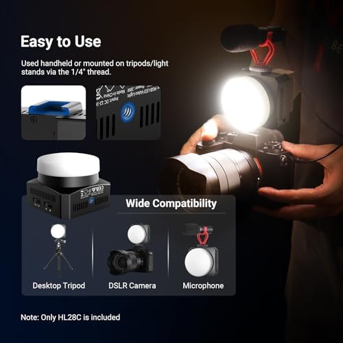 NEEWER Basics 28W Full RGB Pocket LED Video Light, Dimmable COB Studio Continuous Output Lighting for Photography Video Recording Vlog Streaming, 6000lux/0.5m 2500K–10000K CRI98 20 Scenes, HL28C