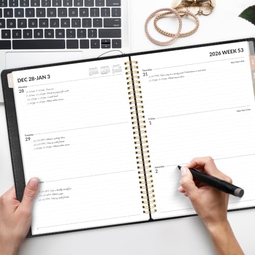 SUNEE 2027 Weekly & Monthly Planner 9"x11.2"- 12 Month (January 2027 - December 2027), Vegan Leather Cover, Pocket, Bookmark, Notes, Monthly Tab, Black