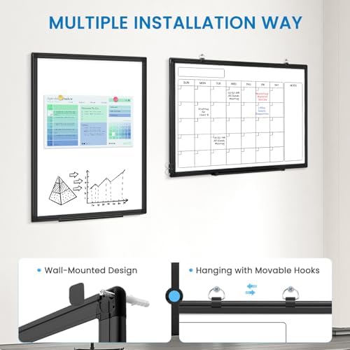 Large Calendar Whiteboard 48x36 Double-Sided Dry Erase for Wall, Black