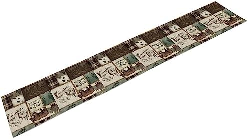 Rustic Cabin Bear Table Runner, Vintage Cottage Country Style Pine Tree Elk Wildlife Dinner Runner for Home Kitchen Dining Table Decoration 13"x90"