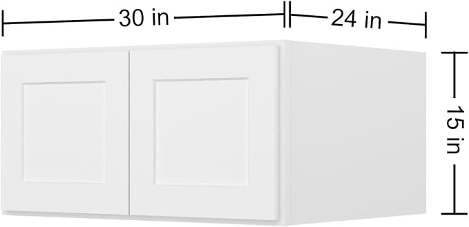 Furinno Shaker Wall Refrigerator Top Kitchen Cabinet, 2-Doors, White | 24 D x 30 W x 15 H, Adjustable Hinges, Soft-Close Shaker-Style Door, Ready to Assemble, Plywood, for Pantry, Dining Room