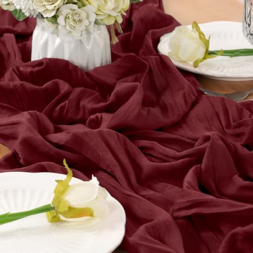Burgundy Cheesecloth Table Runner Fall Boho Wedding Birthday Home Decor