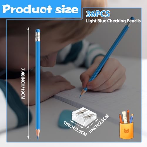 36 PCS Light Blue Pencils with Eraser, Pre-Sharpened HB Pencils for Writing & Drawing, School Supplies for Kids Homework, Tests, Art Crafts & Teacher Grading(Lightblue)