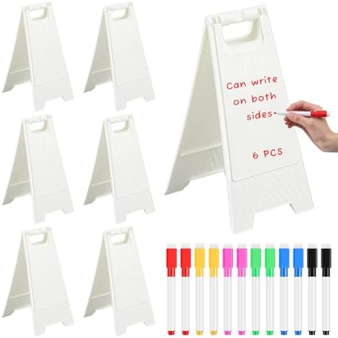6 Pack a Frame Sandwich Board Sign with Dry Erase Surface, 24 x 12 Inch Double Sided Sidewalk Sign Chalkboard Easel Heavy Duty Plastic Dry Erase Poster Board for Outdoor Restaurant Cafe Menu (White)