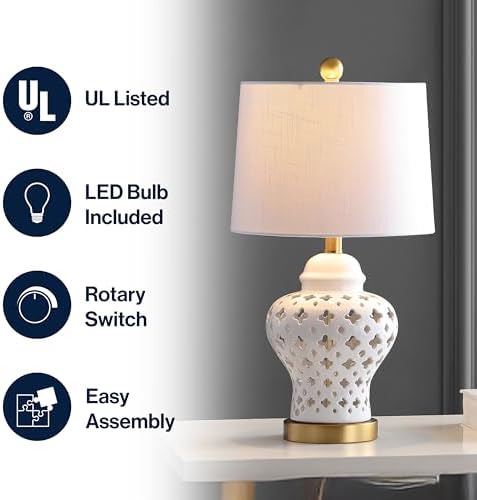 JONATHAN Y Pierced Ginger Jar 20.5" Ceramic Table Lamp, White