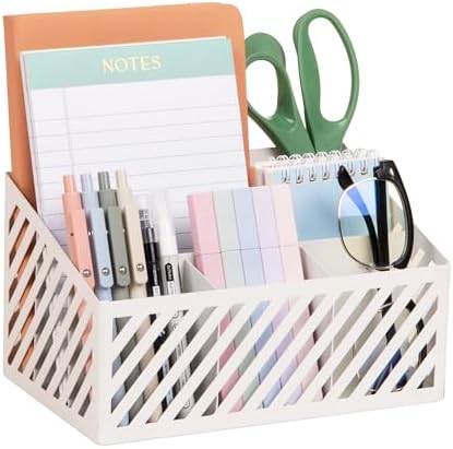 Mind Reader Desktop Organizer and Mail Sorter, Five Compartments, Office Supplies and Accessories, Metal, White