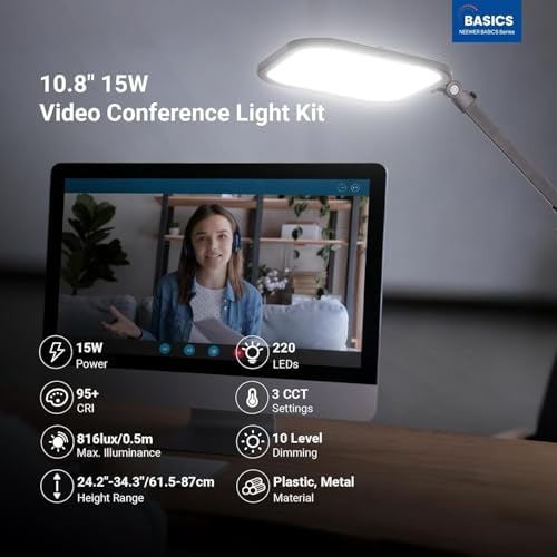 NEEWER Basics 10.8" Video Conference Lighting with Desk Clamp Stand, 15W Bi Color Edge Lit Full Screen Dimmable Streaming Light CRI95+ for Video Recording Computer Laptop Webcam Zoom Calls, L220