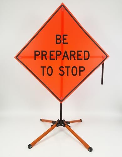 Traffic Roll-Up Sign Kit with Stand – Collapsible Safety Sign & Heavy-Duty Portable Stand, High Visibility, Easy Setup (Be Prepared To Stop, Mesh)