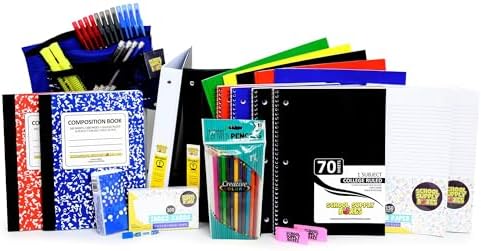 Secondary School Essentials Bundle | 1 Box - 51 Pieces per Box | School Supply Boxes - Back to School Essentials Includes Folders, Notebooks, 1" Binder, Mechanical Pencils, Index Cards, Highlighters, & Pens