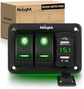 Nilight 2 Gang Rocker Switch Panel with Dual USB Socket Voltmeter