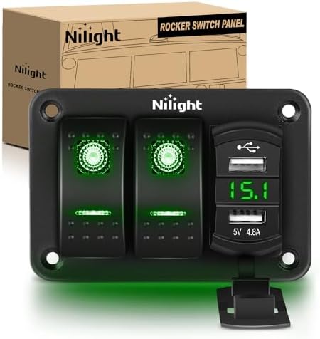 Nilight 2 Gang Rocker Switch Panel with Dual USB Socket Voltmeter