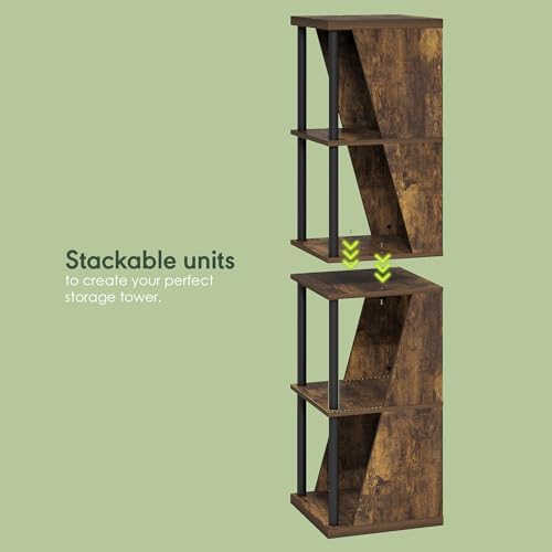 Furinno Flexi Book Shelf, 4-Cube Bookshelf, Standing Bookcase, Amber Pine