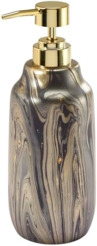 Nicole Miller - Bathroom Set, 2pc Resin Accessories, Toothbrush & Lotion Pump/Soap Dispenser, Dorm Room Essentials (Harper Collection, Black/Gold)